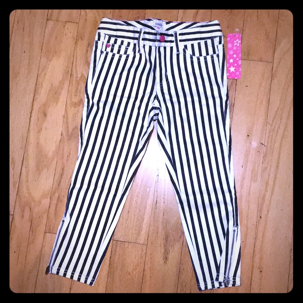 Girls black and white striped pants